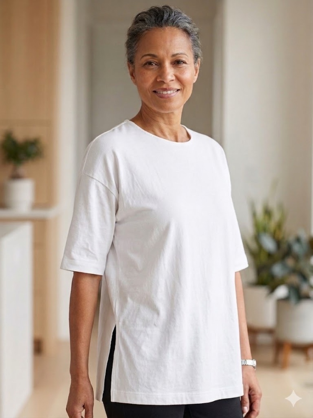 J. Jill White Ballet-Sleeve Relaxed Tunic Tee, Luxe Supima, Size small petite
